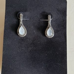 925 White Cabochon Moonstone Earrings